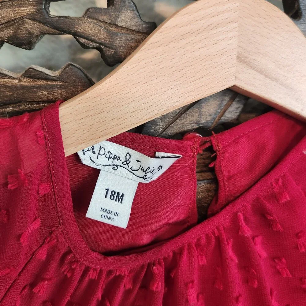 Pippa & Julie Clip Dot  Burgundy Dress, 18 months - Picture 3 of 5